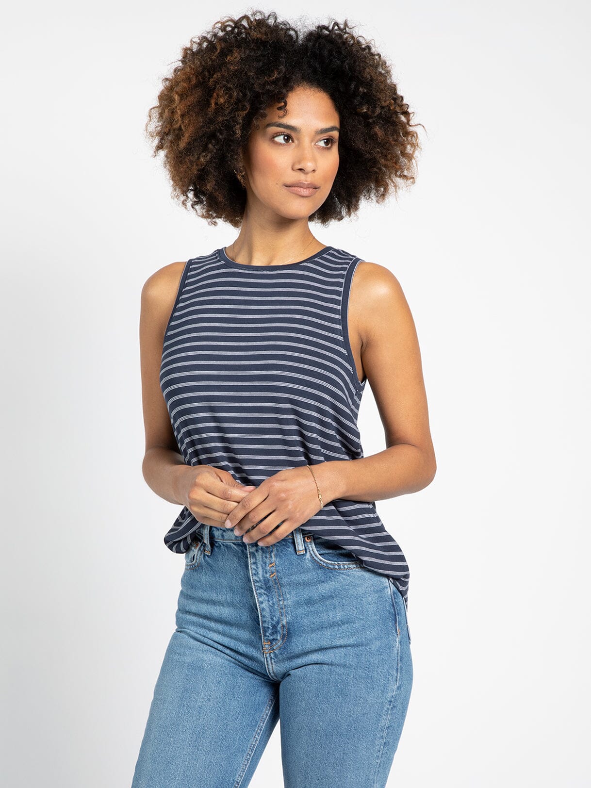 Navy Striped Sleeveless Tank